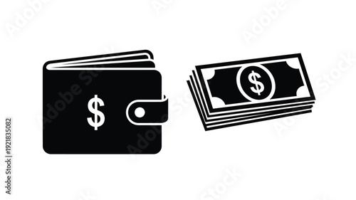 Black wallet and dollar bills depicted in a striking silhouette