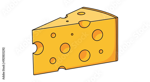 A colorful cartoon illustration of a wedge of swiss cheese with prominent holes high quality professional