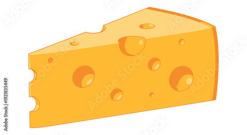A cartoon illustration depicts a triangular slice of swiss cheese with visible holes high quality professional