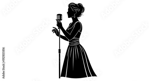 Elegant silhouette of a woman singing into a vintage microphone a classic performance scene high quality