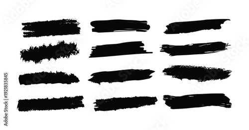 Black grunge brush stroke abstract ink paint texture vector collection