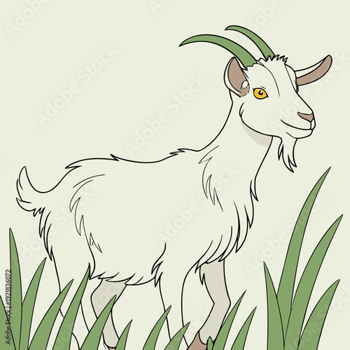 Two goats, one black and one light brown, are positioned together in a studio setting. The black goat is larger and slightly behind the brown goat, which is positioned slightly in front of it. Both go