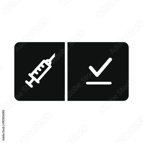Vaccination icon with syringe and checkmark on, ui elements