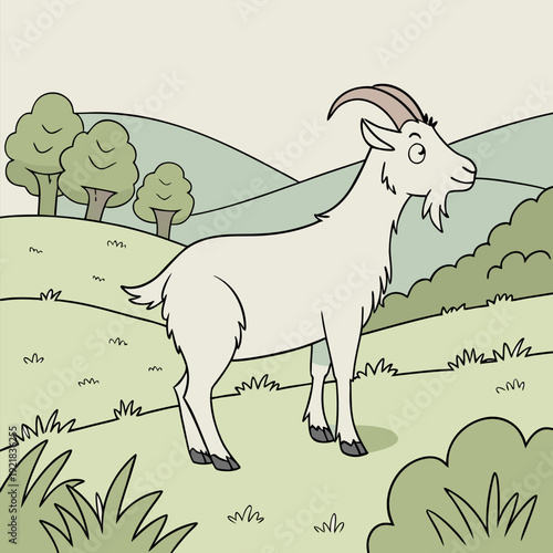 Two goats, one black and one light brown, are positioned together in a studio setting. The black goat is larger and slightly behind the brown goat, which is positioned slightly in front of it. Both go