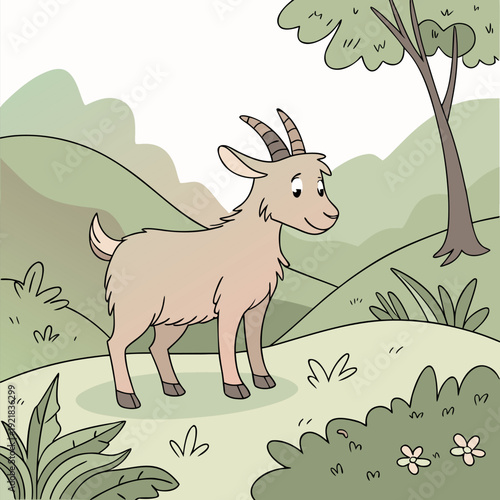 Two goats, one black and one light brown, are positioned together in a studio setting. The black goat is larger and slightly behind the brown goat, which is positioned slightly in front of it. Both go