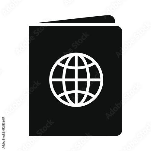 Foto Black passport with white globe icon on cover, ui elements