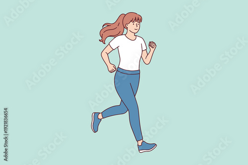 Young athletic woman jogging outdoors during morning workout. Concept of healthy lifestyle, fitness, and active morning routine in the park.