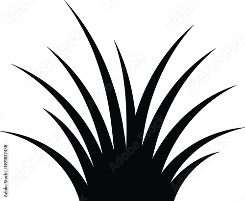 Simple black silhouette of a clump of grass blades fanning outwards on a white background