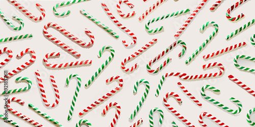 A festive pattern of colorful candy canes on a light background