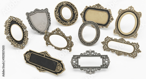 Collection of ornate decorative frames and plaques.