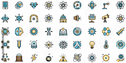 Colorful collection of science and technology related icons arranged in a grid