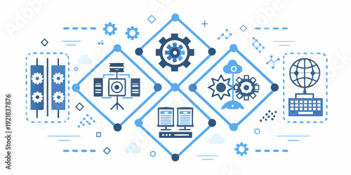 Abstract blue line art depicting technology data and global connectivity