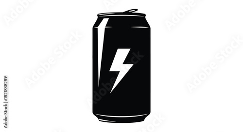 Black energy drink can with lightning bolt graphic stark silhouette