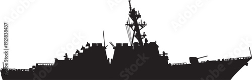 Warship Silhouette Sailing on Water