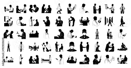 Silhouette Vector Pack of Diverse People in Various Professions and Activities for Business and Design