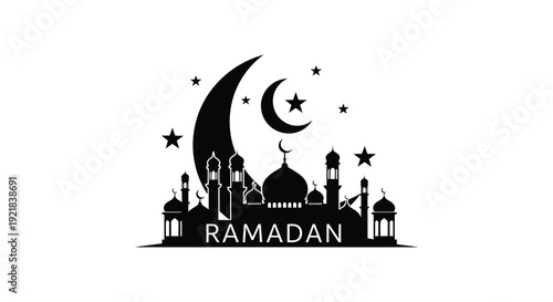 Ramadan crescent moon and mosque skyline graphic a striking silhouette