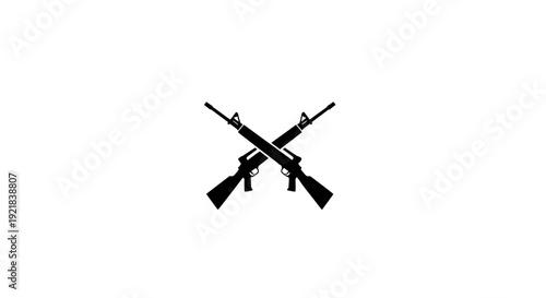 Two crossed rifles in black silhouette on white background