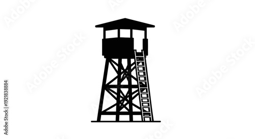 Watchtower silhouette with ladder and roof