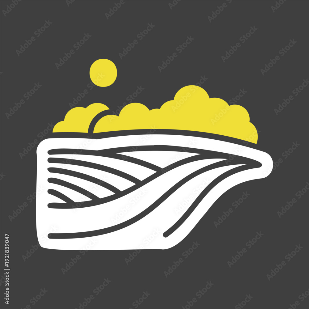Fototapeta premium Rural landscape field wheat, trees, plants icon