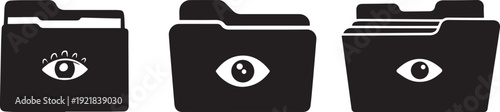 A hand-drawn folder icon with a small eye icon. Collection set of Eye icons for privacy and security vector silhouette