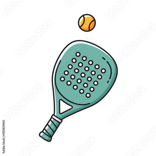 Padel Racket and Ball Icon, Sports Equipment for Tennis and Racquet Sports