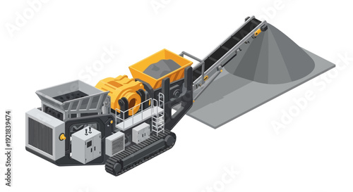 Heavy Machinery Crushing Stone into a Pile.