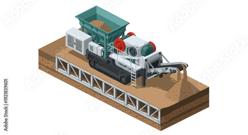 Heavy Machinery Crushing Stone into a Pile.