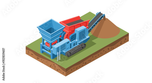 Heavy Machinery Crushing Stone into a Pile.