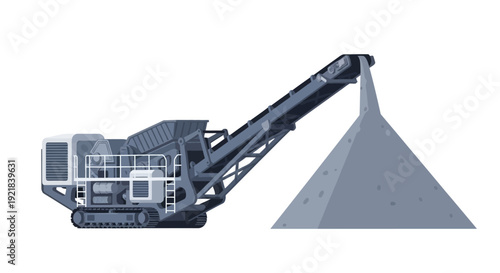 Heavy Machinery Crushing Stone into a Pile.