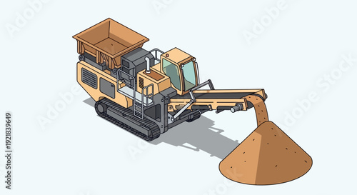 Heavy Machinery Crushing Stone into a Pile.