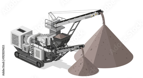 Heavy Machinery Crushing Stone into a Pile.