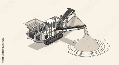 Heavy Machinery Crushing Stone into a Pile.