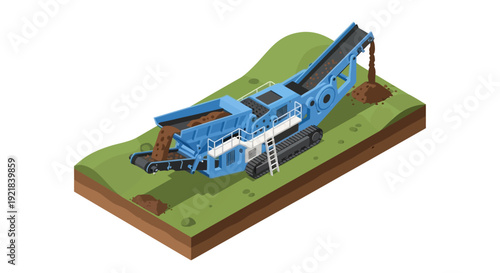 Heavy Machinery Crushing Stone into a Pile.