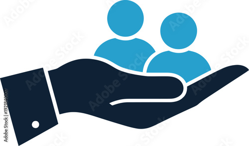 Supportive hand cradling two people in palm