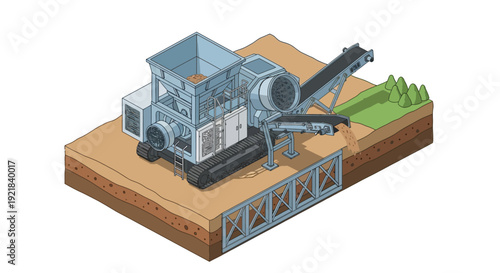 Heavy Machinery Crushing Stone into a Pile.