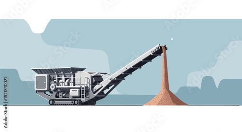 Heavy Machinery Crushing Stone into a Pile.