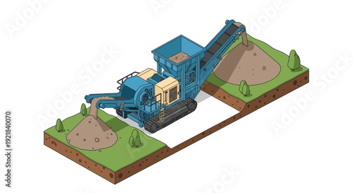 Heavy Machinery Crushing Stone into a Pile.
