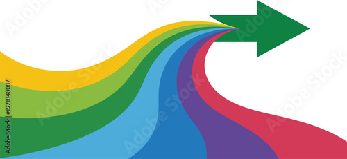 Vibrant rainbow colors flowing into a green arrow