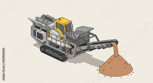Heavy Machinery Crushing Stone into a Pile.