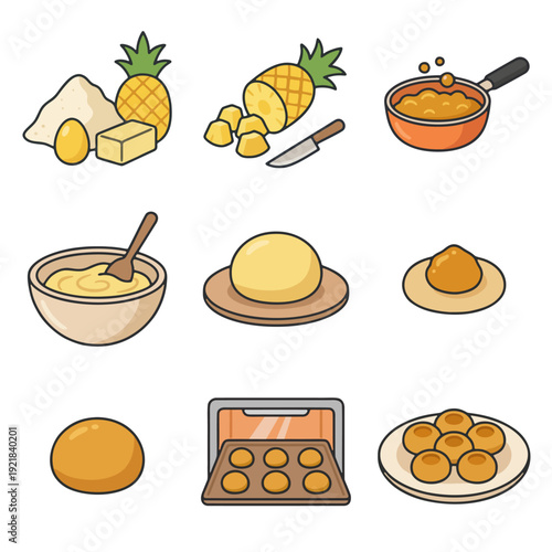 Nastar Baking Steps Flat Vector Illustration Set