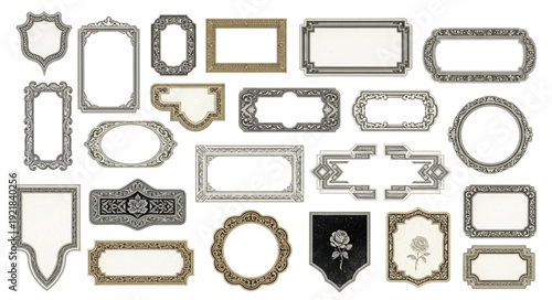 Collection of Ornate Vintage Decorative Frames and Labels.