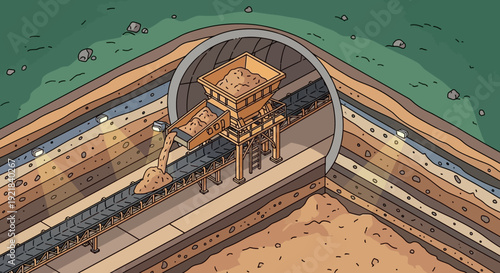 Heavy Machinery Crushing Stone into a Pile.