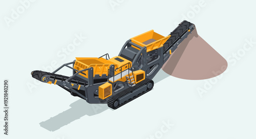 Heavy Machinery Crushing Stone into a Pile.