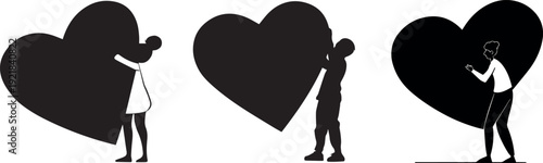 Collection set of Heart icon set with people symbolising self loved vector silhouette