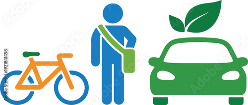 Sustainable Transport Outline Illustration  Person Choosing Between Bicycle and Car