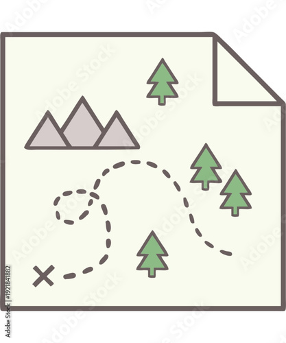 Vintage treasure map with mountains and trees for adventure seekers