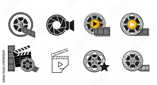 Collection of film and cinema icons and symbols.