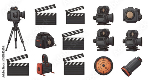 Collection of Film and Video Production Equipment Icons.