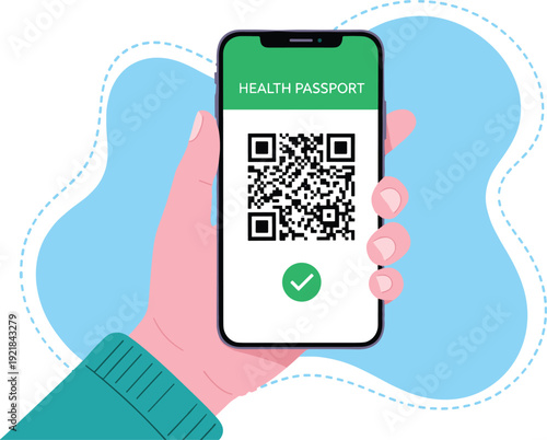 Digital health passport on smartphone screen with QR code