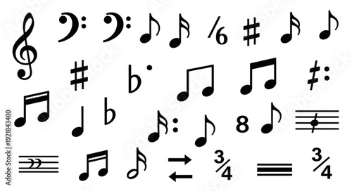 Collection of Musical Notes and Symbols for Music Composition.